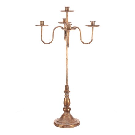 Svícen Autronic Svícen kovový - 5 ramen, na kónické svíčky, zlatý (FUP558) (1)