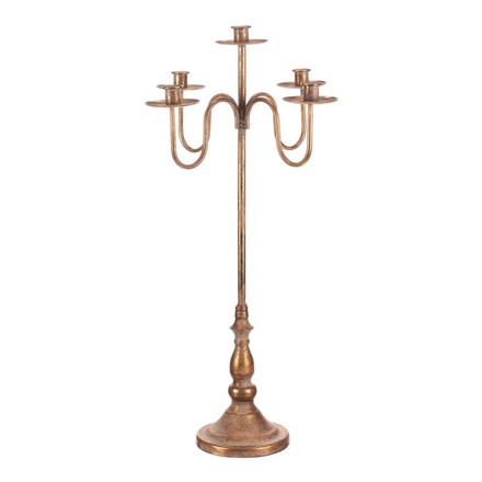 Svícen Autronic Svícen kovový - 5 ramen, na kónické svíčky, zlatý (FUP558) (2)