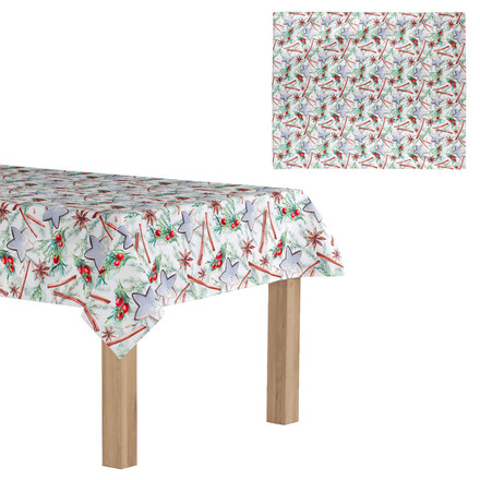 Ubrus Autronic Ubrus s vánočním motivem, perníček a skořice na bílém podkladu, 130x160 cm,100 % (UBR039)