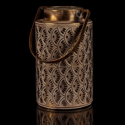 Dekorace Autronic Svítilna kovová - ozdobná s rukojetí, zlatá (FUP517)