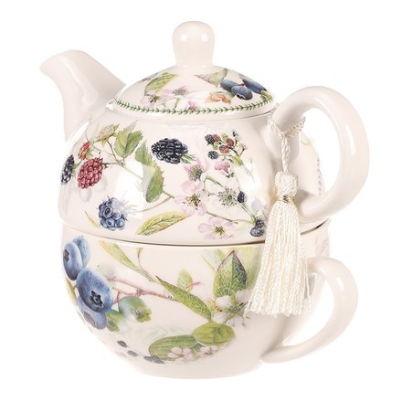 Konvička se šálkem Autronic Konvička se šálkem - dárkový set v krabičce, porcelán, bílý s lesními plody (POR003-5) (2)