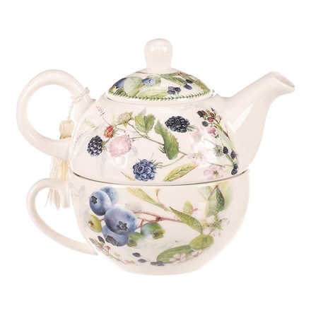 Konvička se šálkem Autronic Konvička se šálkem - dárkový set v krabičce, porcelán, bílý s lesními plody (POR003-5) (4)