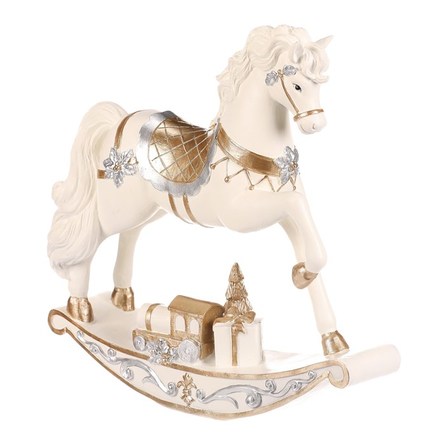 Dekorace Autronic Koník houpací - polyresin, s dárkem, krémovo-zlatý (AL1718-L) (1)