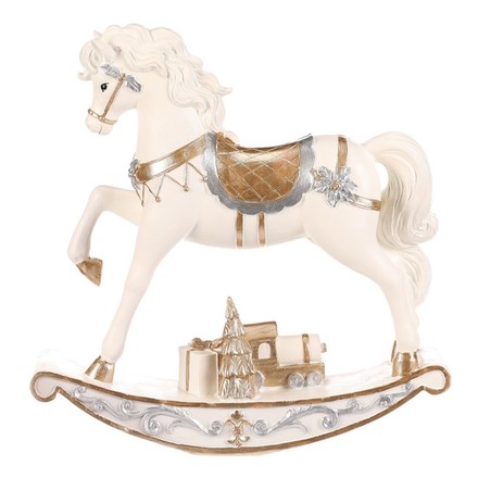 Dekorace Autronic Koník houpací - polyresin, s dárkem, krémovo-zlatý (AL1718-L) (3)