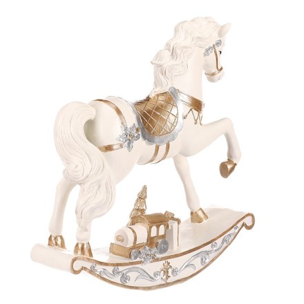 Dekorace Autronic Koník houpací - polyresin, s dárkem, krémovo-zlatý (AL1718-L) (5)