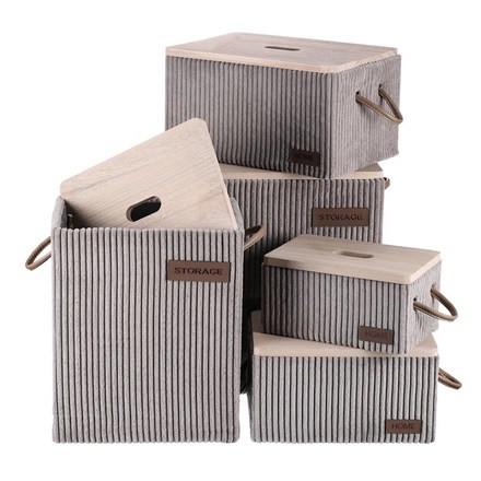 Koš prádelní Autronic Koš prádelní - látkový s víkem, šedý, cena za sadu 5 ks (DT3000 GREY)