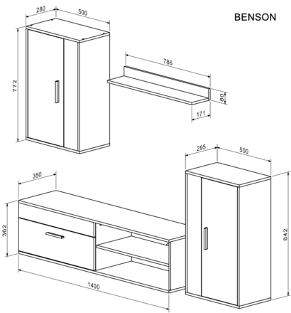 Obývací stěna Halmar BENSON sestava, barva: dub artisan - kašmír (2p=1szt) (3)