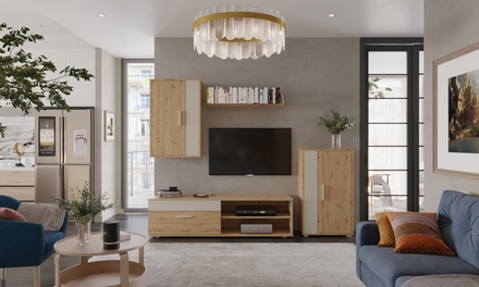 Obývací stěna Halmar BENSON sestava, barva: dub artisan - kašmír (2p=1szt) (4)