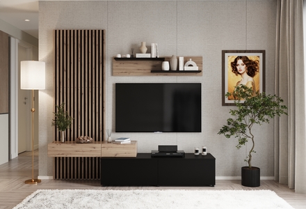 Obývací stěna Halmar CAMINO sestava, barva: dub artisan - černý (3p=1szt) (4)