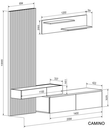 Obývací stěna Halmar CAMINO sestava, barva: dub artisan - kašmír (3p=1szt) (3)