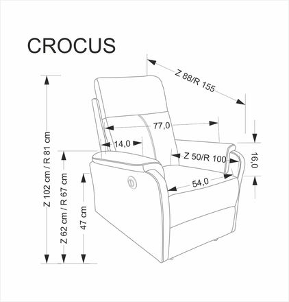 Relaxační křeslo s elektrickým polohováním Halmar CROCUS lenoška s funkcí elektrického rozkladu, popelavá (1p=1szt) (8)