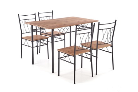 Sestava moderní jídelní stůl se židlemi Halmar FAUST 3 sestava stůl + 4 křesla dub přírodní černý (1p=1kpl)