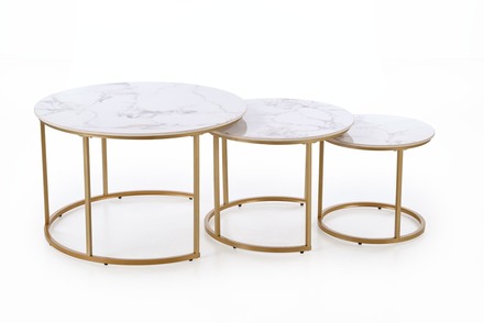 Konferenční stolek Halmar GILDA sestava 3 Koferenční stolek, bílý mramor zlatý