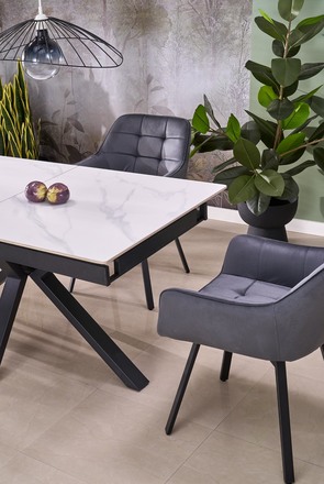 Moderní jídelní stůl s rozkladem Halmar PLATAN stůl rozkládací, bílý mramor černý (2p=1szt) (10)