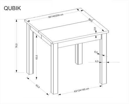 Moderní jídelní stůl s rozkladem Halmar QUBIK stůl rozkládací 80-2008076 cm dub artisančerný (2p=1szt) (4)