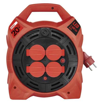 Prodlužovací kabel na bubnu Emos P08420 venk. 20 m / 4 zás. / guma / 230 V / 1,5 mm2 s LED reflektorem (1)