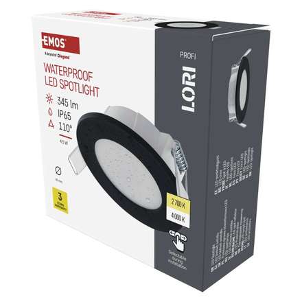 Zápustné svítidlo Emos ZV1164 LED LORI 4,5W 345LM IP65 CCT černá  (1)