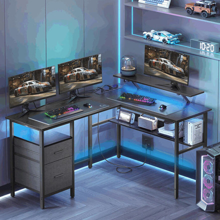 Počítačový stůl Autronic 150x120cm, mdf, černá, APC-E1395 BK (1)