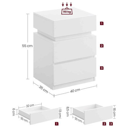 Noční stolek Autronic 40x35x55cm, mdf, bílá, ANT-E1163 WT (5)