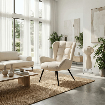 Křeslo Autronic ušák, béžová, látka, AK-H9206 CRM2 (1)