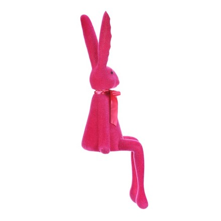 Dekorace Autronic Zajíc s mašlí - sedící figurka, semiš, barva růžová (VEK210 PINK) (3)