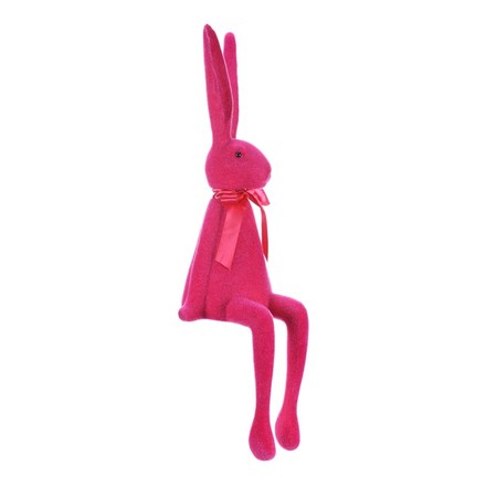 Dekorace Autronic Zajíc s mašlí - sedící figurka, semiš, barva růžová (VEK210 PINK) (4)