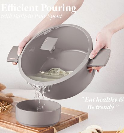 Kastrol s titanovým povrchem a poklicí Berlingerhaus BH-8101 24 cm Taupe Collection (2)