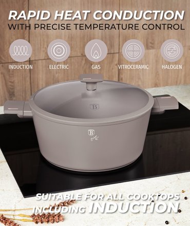 Kastrol s titanovým povrchem a poklicí Berlingerhaus BH-8101 24 cm Taupe Collection (4)