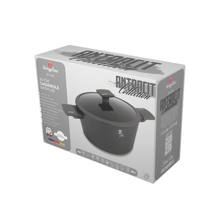 Kastrol s titanovým povrchem a poklicí Berlingerhaus BH-8131 24 cm Antracit Collection (1)
