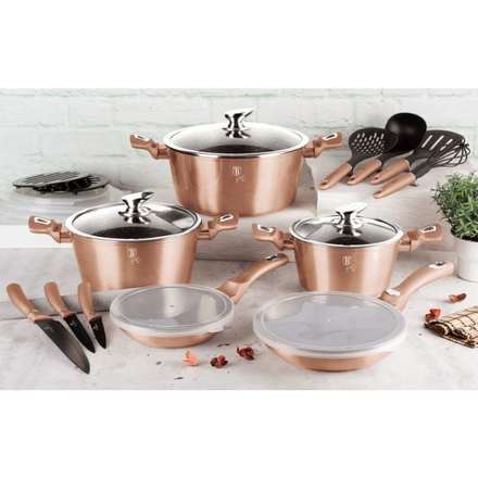 Pánev hluboká s poklicí Berlingerhaus BH-1517 24 cm Rosegold Metallic Line (10)