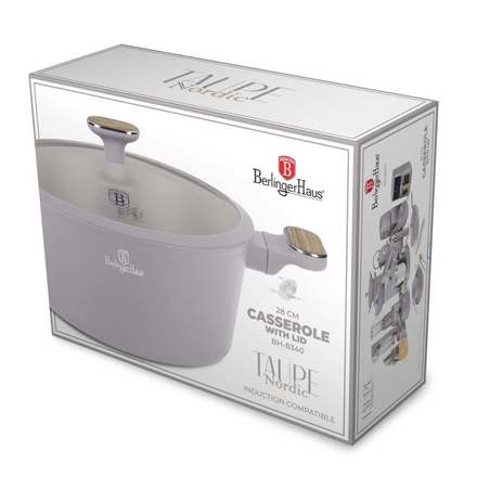 Kastrol s titanovým povrchem a poklicí Berlingerhaus BH-8340 28 cm Taupe Nordic Collection (1)