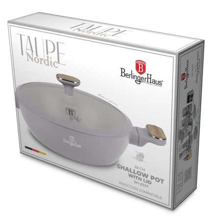 Pánev hluboká s titanovým povrchem a poklicí Berlingerhaus BH-8337 28 cm Taupe Nordic Collection (1)