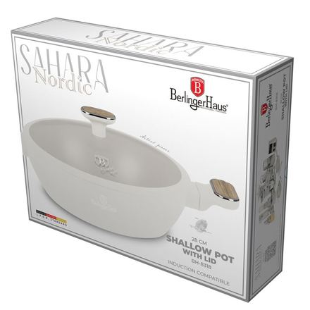 Pánev hluboká s titanovým povrchem a poklicí Berlingerhaus BH-8318 28 cm Sahara Nordic Collection (1)
