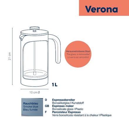 Konvice na čaj a kávu Kela KL-10988 frenchpress kouřově modrá 1l (2)