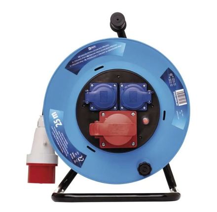 Venkovní prodlužovací kabel na bubnu Emos P193250 25 m / 3 zásuvky / černý / guma / 230V/400V / 1,5 mm2 (1)