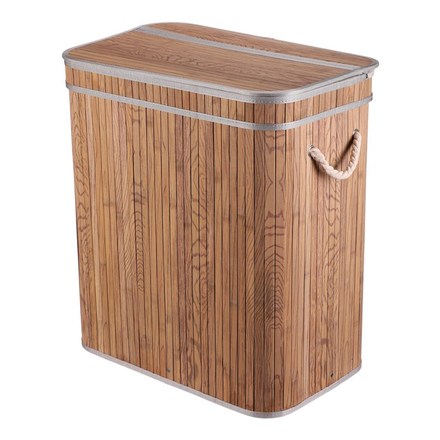 Koš prádelní Autronic bambusový, s víkem, šedo-hnědý (DB2000 GREY-DK)