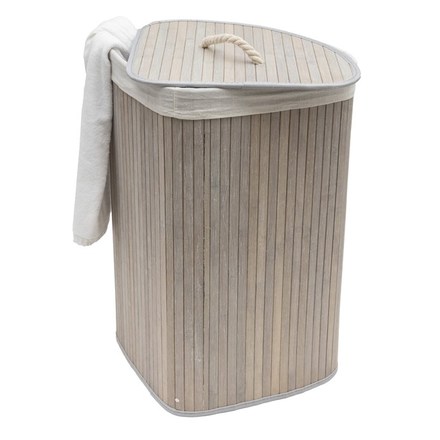 Koš prádelní Autronic bambusový, rohový s víkem, šedý (DB2002 GREY)