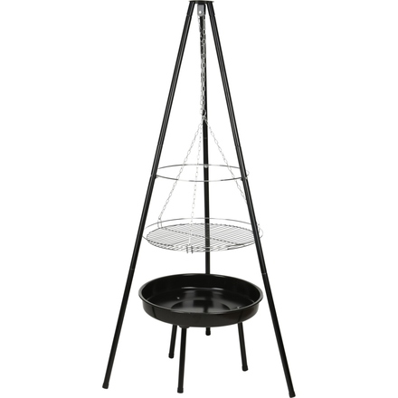 Gril na dřevěné uhlí BBQ KO-C83000490 závěsný na trojnožce pr. 48 cm (1)
