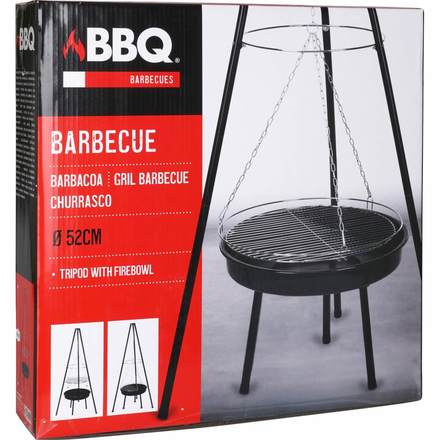 Gril na dřevěné uhlí BBQ KO-C83000490 závěsný na trojnožce pr. 48 cm (3)