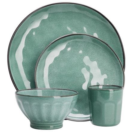 Jídelní sada Siaki KO-Q97001400 16 ks kamenina zelená