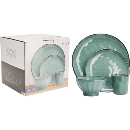 Jídelní sada Siaki KO-Q97001400 16 ks kamenina zelená (6)