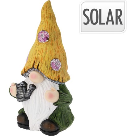 Zahradní dekorace ProGarden KO-095241730 trpaslík se solárním světlem 37 cm Žlutá čepice