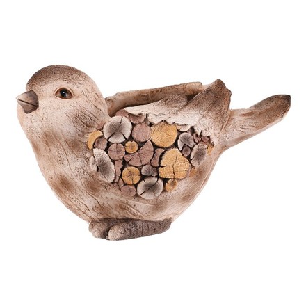 Obal na květiny Autronic Ptáček, magnesium, dekor dřeva (MT791) (1)