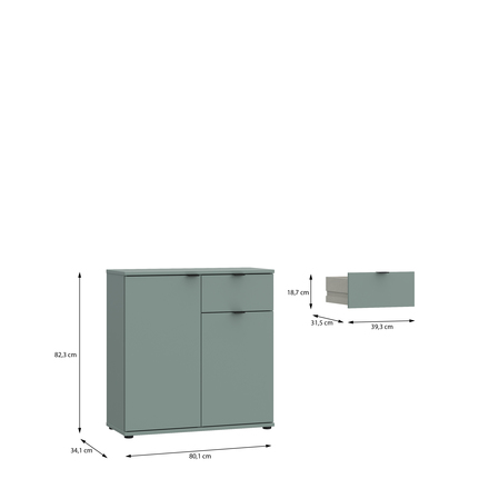 Komoda Forte Ganymebe GNMK22L-U59 ,80x82,3x34cm, barva sv.zelená, 1*karton (5)