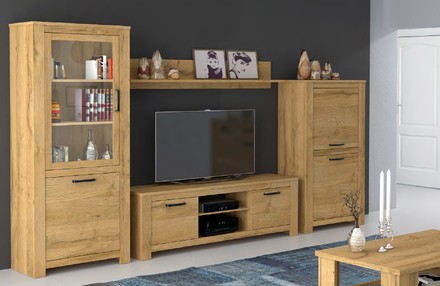 Obývací stěna Forte Havanna HVNM01L-D67 ,334,4x185x42cm, barva dub, 7*karton (2)