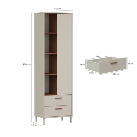 Policová skříň Forte Milles TEFR721-Q274 ,59x202x42cm, barva písková / terracotta, 2*karton (3)