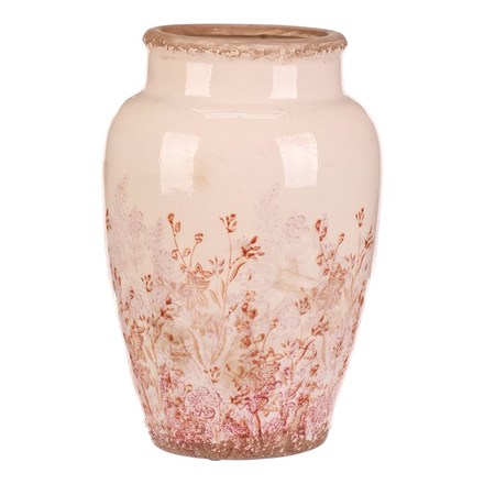 Váza Autronic keramická - zaoblená, retro, růžové květy, vel. L (KEV314-L)