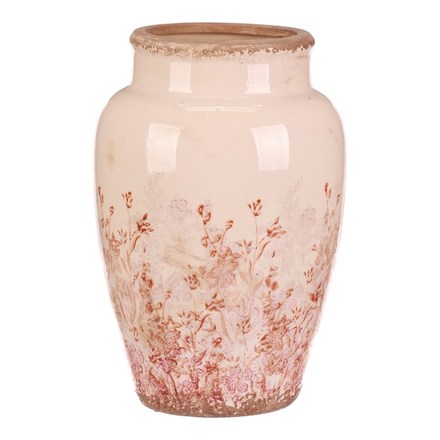 Váza Autronic keramická - zaoblená, retro, růžové květy, vel. L (KEV314-L) (1)