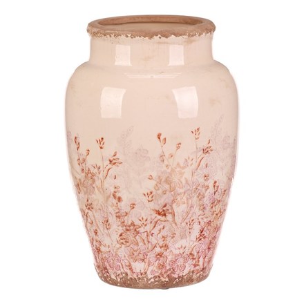 Váza Autronic keramická - zaoblená, retro, růžové květy, vel. L (KEV314-L) (2)