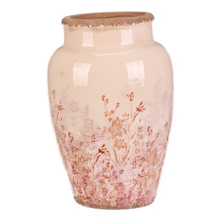 Váza Autronic keramická - zaoblená, retro, růžové květy, vel. L (KEV314-L) (3)